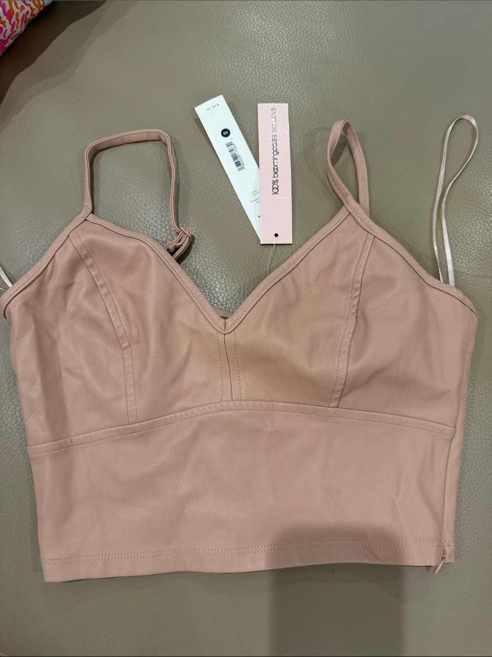 Aqua Blush Pink Faux Leather Bralette Cami